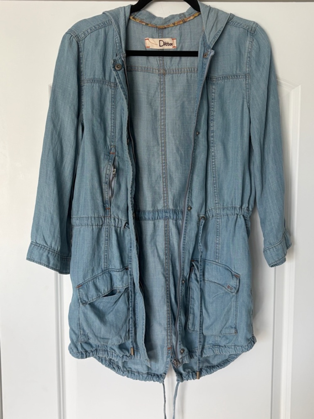 Dittos Women's Light Blue Denim Hooded Utility Anorak Jacket